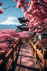 Amazing Japanese sakura blossoms, beautiful pink blooming cherry trees generated AI