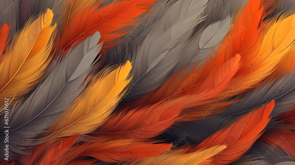 Poster a close up of a bunch of feathers with different colors. generative ai