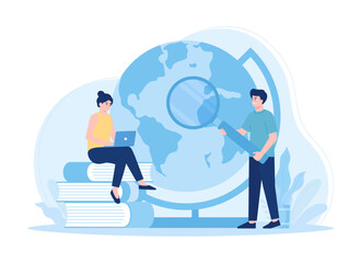 Analyzing the globe concept flat illustration