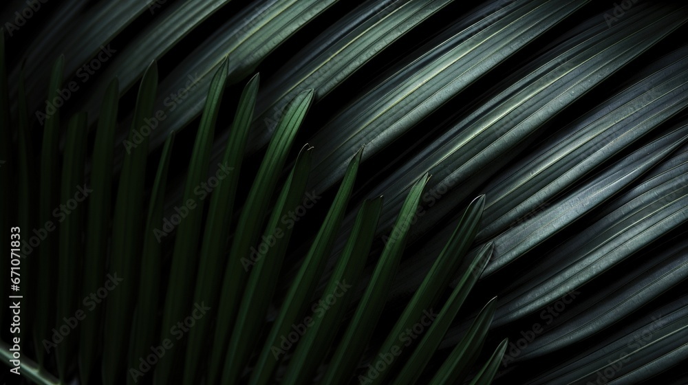 Poster a close up of a green leaf with dark background and a blurry image of the leaves. generative ai