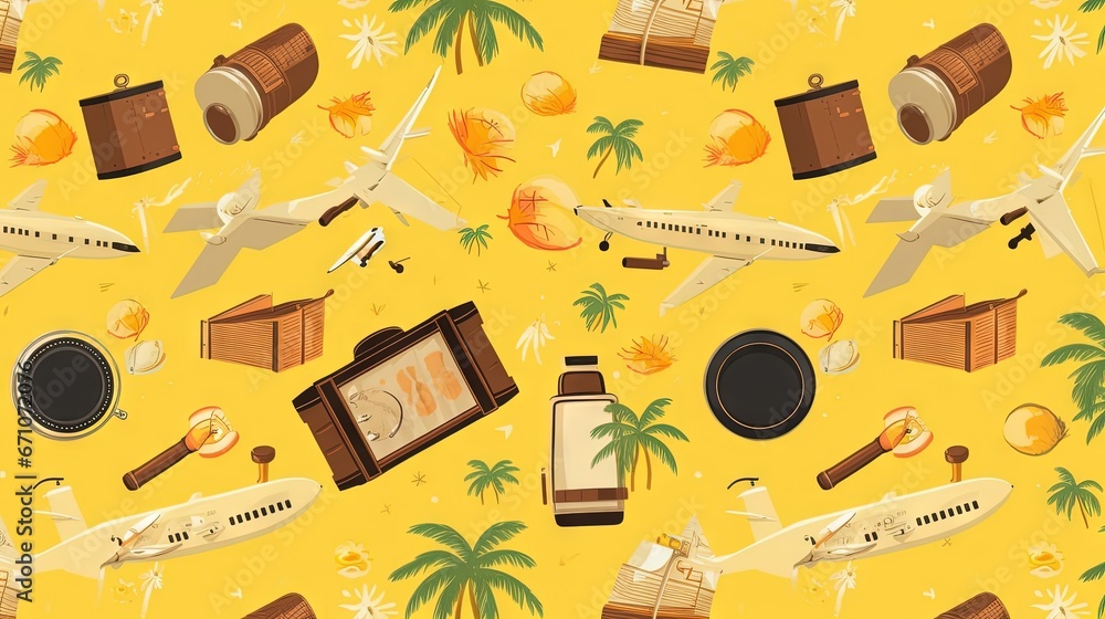 Poster a yellow background with a lot of different things on it. generative ai