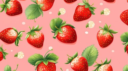  a pink background with a bunch of strawberries on it.  generative ai