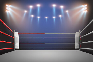 boxing ring with illumination by spotlights. - Illustration	