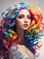 Fototapeta premium Bright abstraction girl, woman, colored hair