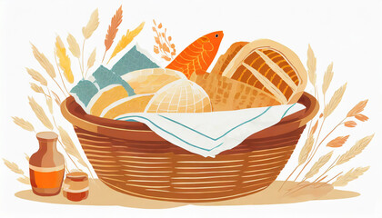 Bread and Fish in Basket
