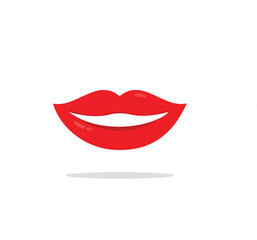 Red female lips collection. Woman lip expressed differernt emotion set. Biting, Smile, Kiss, Beauty concept. Trendy isolated background. Modern pop art style, Simple flat vector design illustration.