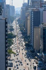 The Paulista avenue, aerial view of the most famous avenue downtown of Sao Paulo city. Famous destination of Sao Paulo - SP, Brazil.