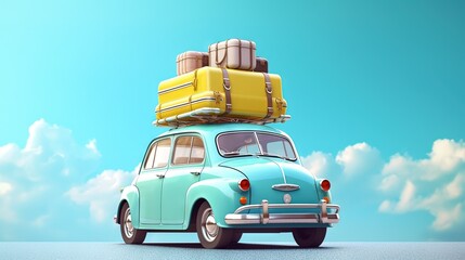  a car with luggage on top of it's roof.  generative ai