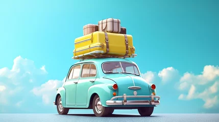 Keuken foto achterwand Auto cartoon  a car with luggage on top of it's roof.  generative ai