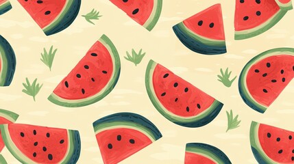  a pattern of watermelon slices on a white background.  generative ai
