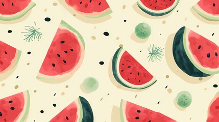  a watermelon pattern is shown on a white background.  generative ai
