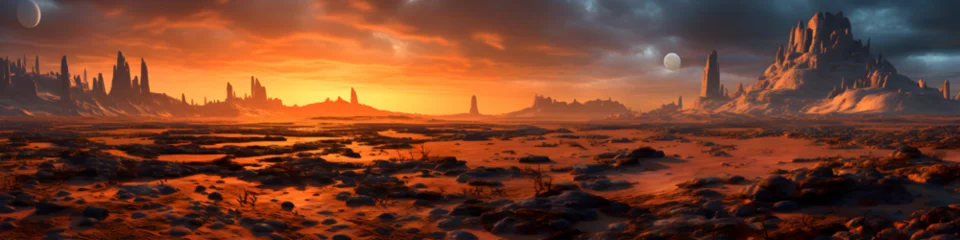 Zelfklevend Fotobehang Alien world landscape illustration background © AhmadSoleh