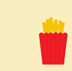 French fries potato in a red pack box vector illustration. Fast food, junk