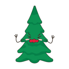 Spooky Christmas tree. Horror Christmas Concept. Cartoon Christmas character isolated on white. Vector Illustration. Happy New Year party. 