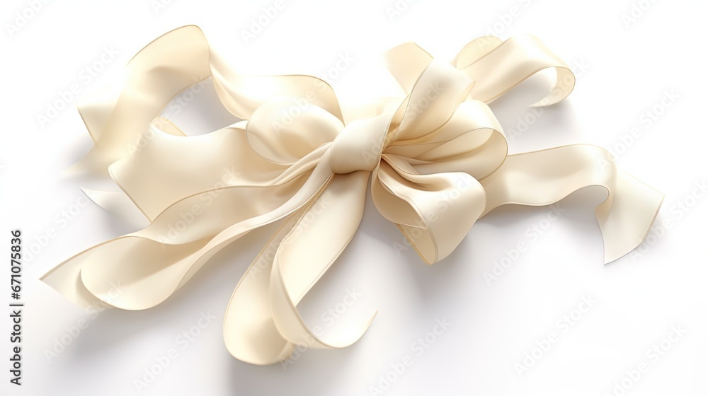 Poster a large white bow on a white background with room for text. generative ai