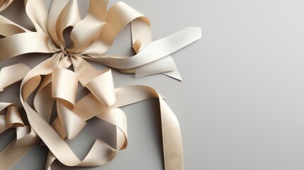  a bunch of white ribbons on a gray background with a bow.  generative ai