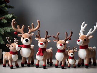 A Group Of Reindeers With A Christmas Tree In The Background