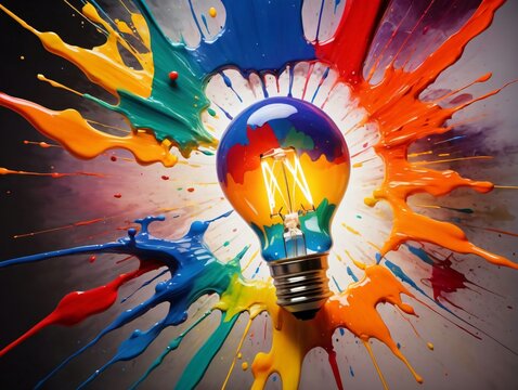 A Light Bulb With Paint Spering Around It