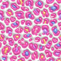Pink 3D Inflated Puffy Leopard Print. Seamless Tileable Pattern.