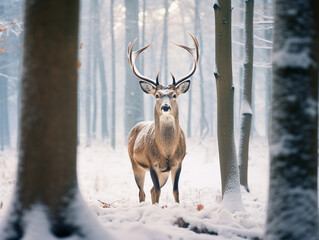 A Photo of a Deer in a Winter Setting