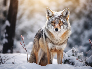 Fototapeta premium A Photo of a Coyote in a Winter Setting