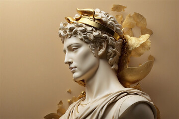 Statue of a young man in white marble in Greek style in profile. - obrazy, fototapety, plakaty