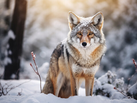 A Photo of a Coyote in a Winter Setting