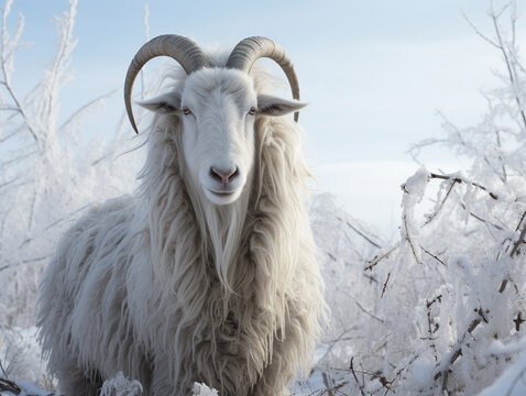 A Photo of a Goat in a Winter Setting