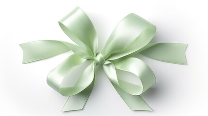  a light green bow on a white background with room for text.  generative ai