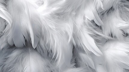  white feathers are arranged in a pattern on a gray background.  generative ai