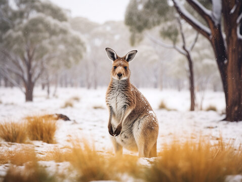 A Photo of a Kangaroo in a Winter Setting