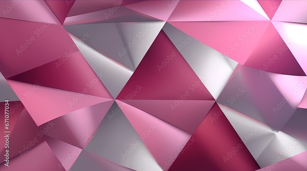 Poster a pink and silver abstract background with a lot of triangles. generative ai