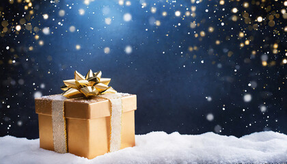 Gold Christmas Gift in the Snow 