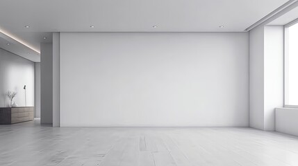 Contemporary minimalist empty interior with blank wall. 3d render illustration mock up. 