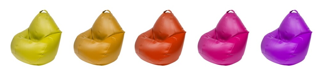 Set of colored armchair bags on a white background. Upholstered modern furniture. Armchair.

