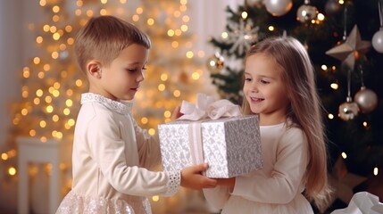 Fototapeta na wymiar Christmas children. Little children on Christmas holiday in winter season