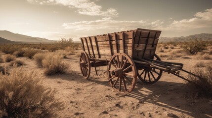 Old wagon in the desert  - obrazy, fototapety, plakaty