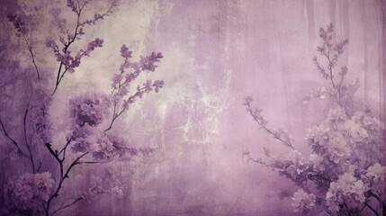  a painting of purple flowers on a purple background with a white border.  generative ai