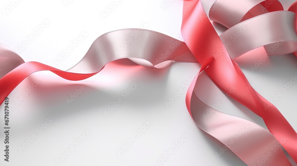 Poster a white background with a red ribbon on the side of it. generative ai