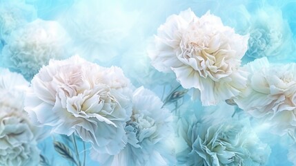 Obraz na płótnie Canvas a bunch of white flowers on a blue background with a blurry background. generative ai