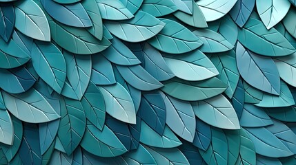  a close up of a blue and green wall with leaves.  generative ai
