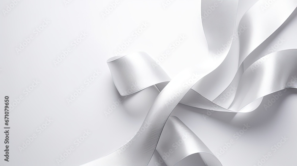 Poster a white background with a curved ribbon on the side of it. generative ai