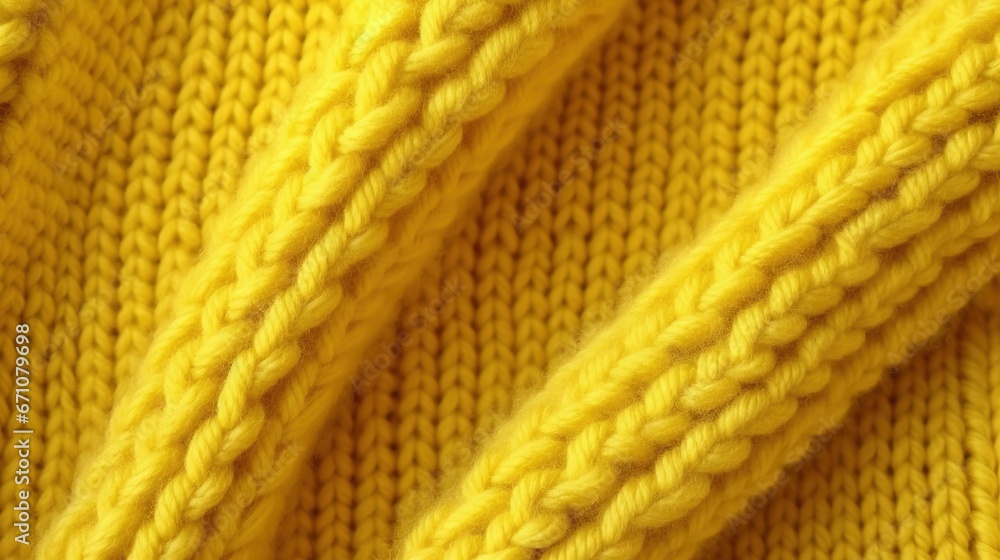 Poster a close up view of a yellow knitted sweater with a braid. generative ai