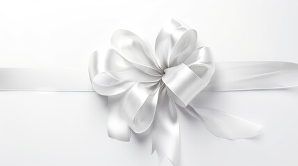  a white ribbon with a bow on a white background with space for text.  generative ai