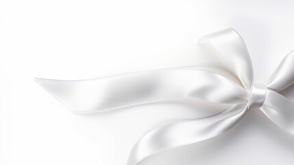  a white ribbon with a bow on a white background with room for text.  generative ai