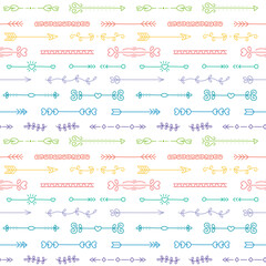 Seamless pattern with decorative arrows, doodle ornaments. Vector illustrator.