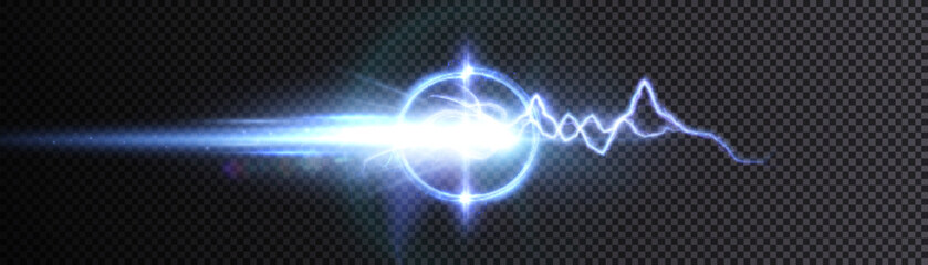 Abstract flash of light with elements of electric discharge, lightning. High current, power. Vector illustration of an overlay on an isolated Background.	
 - obrazy, fototapety, plakaty