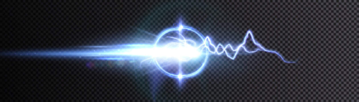 Abstract flash of light with elements of electric discharge, lightning. High current, power. Vector illustration of an overlay on an isolated Background.	
