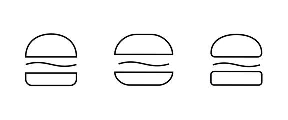 Burger Hamburger icons set. illustration web site line editable stroke icon, meat, beef, food, lettuce, sandwich, meal, grilled, tomato, bun, snack, onion, cheese outline symbol. Fast food vector.