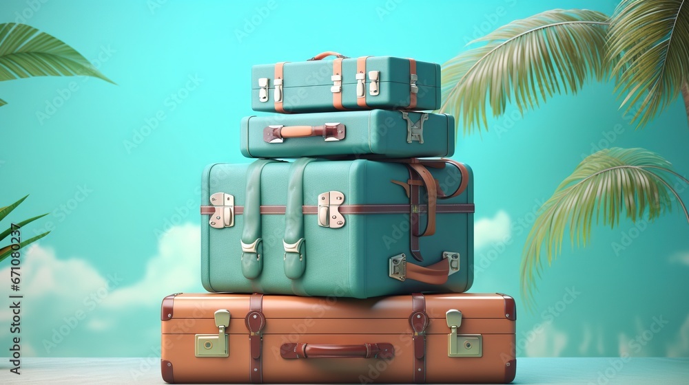 Poster a stack of three suitcases sitting on top of each other. generative ai
